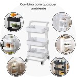 Carrinho Organizador Multiuso 3 Prateleiras Com Rodinhas 360° (Branco) - Imagem 8