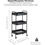 Evolux, Carrinho Organizador Multiuso Gala Prateleiras Rodinha Preto - Imagem 6