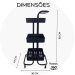 Carrinho Organizador Multiuso 3 Prateleiras Com Rodinhas 360° (Preto) - Imagem 7