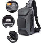 BANGE Mini Mochila Masculina Bolsa Transversal de Ombro Impermeável Pequena Pochete Premium com Detalhes em Couro Compacta com Diversos Bolsos e Compartimentos Shoulder Bag Bange - Imagem 8