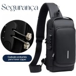 Mochila Transversal Masculina Mochila Feminina Unissex com cadeado à prova d água anti-roubo bolsa com porta de carregamento USB bolsa de ombro Impermeável Premium - Imagem 4