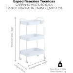 Carrinho Organizador Multiuso Gala Evolux, com Rodinhas em Ferro na Cor Branca. - Imagem 6