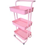 Carrinho Organizador Multiuso 3 Prateleiras Com Rodinhas (ROSA) - Imagem 3