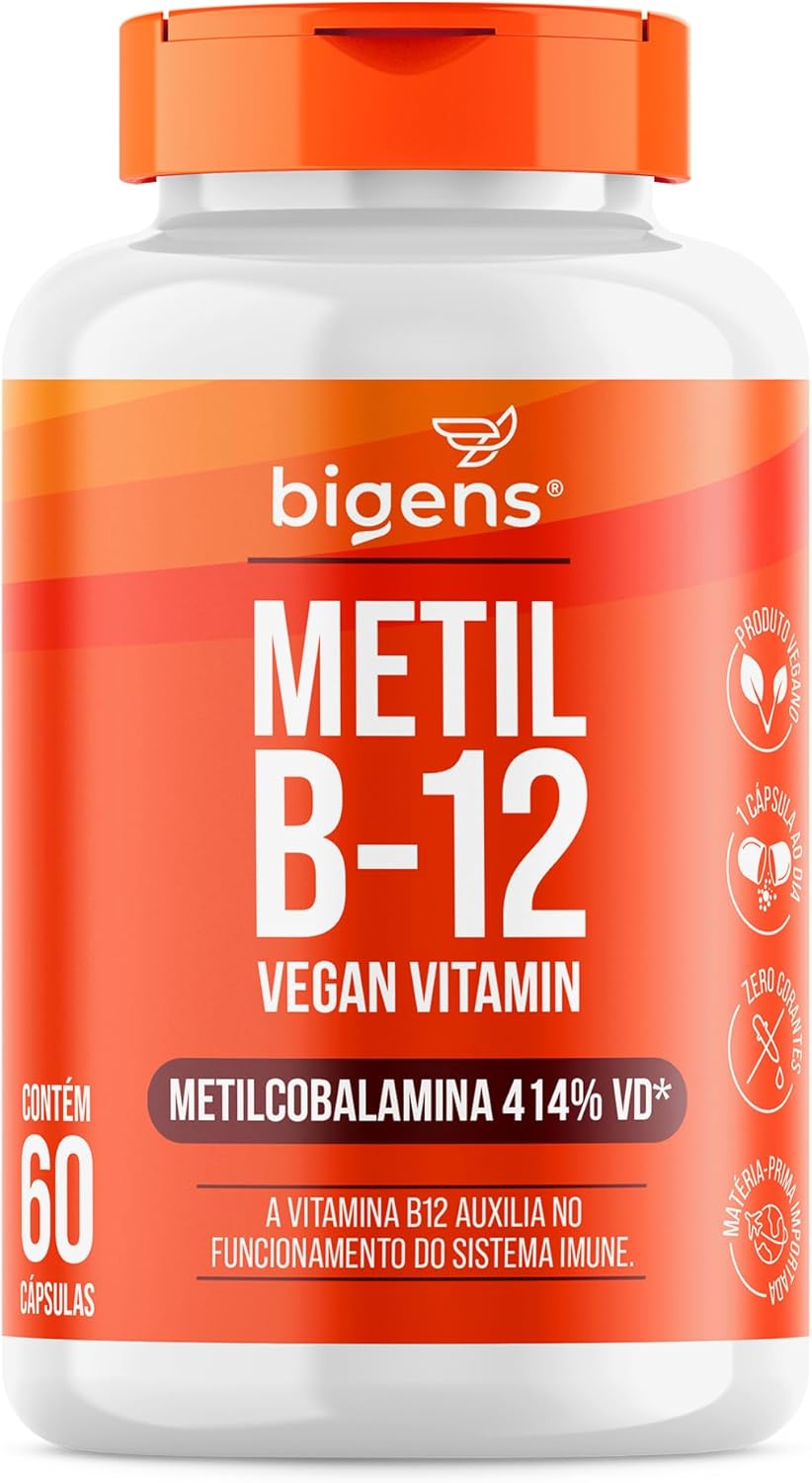 1773982516_Metil-B-12-Vegan-Vitamin-Metilcobalamina-414-VD-Bigens-60-capsulas.jpg Metil B-12 Vegan Vitamin Metilcobalamina 414% VD, Bigens, 60 cápsulas (Unidade)