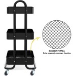 Carrinho Organizador Multiuso 3 Prateleiras De Aço Fruteira com Rodinha (Preto) - Imagem 5