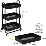 Carrinho Organizador Multiuso 3 Prateleiras De Aço Fruteira com Rodinha (Preto) - Imagem 6