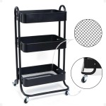 Carrinho Organizador Multiuso 3 Prateleiras De Aço Fruteira com Rodinha (Preto) - Imagem 7