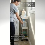 Carrinho Organizador Multiuso com Rodinhas 3 Andares | Movel Carrinho Estreito para Cozinha e Banheiro | Móvel Auxiliar Compacto para Espaços Pequenos - Imagem 4