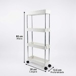Carrinho Organizador Slim 4 Andares com Rodas, Hastes em Aço Inox, Estante Multiuso Estreita, 80x39x12,5cm, Branco - Imagem 3