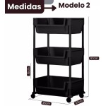 Carrinho Organizador Multiuso 3 Prateleiras com Rodinhas para COZINHA/ESCRITÓRIO/SALÃO DE BELEZA/BARBEARIA (Preto) - Imagem 3