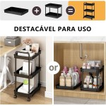 Carrinhos Organizadores, Carrinhos Armazenamento de Lanches de 3 Níveis, Adequado para Quartos, Salas de Estar, Cozinhas e Banheiros, Preto - Imagem 3