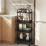 Carrinho Organizador Multiuso 4 Prateleiras com Rodinhas, Porta Temperos para Cozinha Banheiro Fruteira Salão Manicure Cabeleireiro (Preto，Aco) - Imagem 3