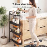 Carrinho Organizador Multiuso 4 Prateleiras com Rodinhas, Porta Temperos para Cozinha Banheiro Fruteira Salão Manicure Cabeleireiro (Preto，Aco) - Imagem 5