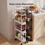 Carrinho Organizador Multiuso 4 Prateleiras com Rodinhas, Porta Temperos para Cozinha Banheiro Fruteira Salão Manicure Cabeleireiro (Preto，Aco) - Imagem 6