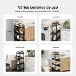 Carrinho Organizador Multiuso 4 Prateleiras com Rodinhas, Porta Temperos para Cozinha Banheiro Fruteira Salão Manicure Cabeleireiro (Preto，Aco) - Imagem 8
