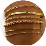 Conjunto de 6 pulseiras empilháveis banhadas a ouro delicadas joias de ouro em camadas para mulheres - Imagem 3