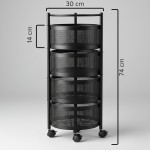 Carrinho Organizador Multiuso 4 Andares 30x30x75 Redondo Fruteira em Aço Inox - Cestos Giratórios, Rodas com Trava, Montagem Rápida, Para Cozinha, Banheiro e Escritório - Imagem 5
