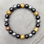 Pulseira de contas de cristal de pedra natural e hematita preta de obsidiana e hematita de proteção tripla - Imagem 3