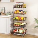 Fruteira de Chão para Cozinha, Carrinho Organizador de Cozinha de 5 Níveis com Rodas de Bloqueio, Ideal para Armazenar Cebolas, Batatas e Frutas - Imagem 6