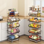 Fruteira de Chão para Cozinha, Carrinho Organizador de Cozinha de 5 Níveis com Rodas de Bloqueio, Ideal para Armazenar Cebolas, Batatas e Frutas - Imagem 7