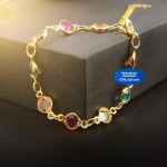 Pulseira Feminina Dourada com Zircônia Colorida Aço Inox Banhado Elegante Casual Ajustável para Presente - Imagem 4