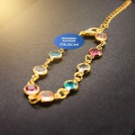 Pulseira Feminina Dourada com Zircônia Colorida Aço Inox Banhado Elegante Casual Ajustável para Presente - Imagem 5