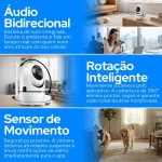 Câmera IP WiFi Giratória 1080p Premium, Visão Noturna, Detecção de Movimento, Microfone Infravermelho, Sem Fio com App, Estilo Babá Eletrônica - Premium - Imagem 3