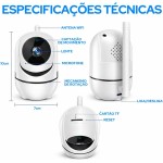Câmera IP WiFi Giratória 1080p Premium, Visão Noturna, Detecção de Movimento, Microfone Infravermelho, Sem Fio com App, Estilo Babá Eletrônica - Premium - Imagem 7