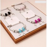 Conjunto de 6 pulseiras femininas de contas, em aço inoxidável prateado, com pingentes, ideal para presente - Imagem 3