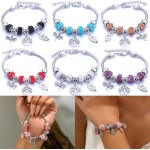 Conjunto de 6 pulseiras femininas de contas, em aço inoxidável prateado, com pingentes, ideal para presente - Imagem 4