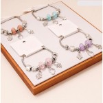 Conjunto de 6 pulseiras femininas de contas, em aço inoxidável prateado, com pingentes, ideal para presente - Imagem 8