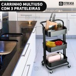 Carrinho Organizador Multiuso 3 Prateleiras Fruteira Rodinha (Preto) - Imagem 2