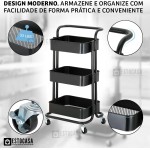 Carrinho Organizador Multiuso 3 Prateleiras Fruteira Rodinha (Preto) - Imagem 4