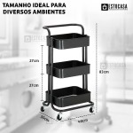 Carrinho Organizador Multiuso 3 Prateleiras Fruteira Rodinha (Preto) - Imagem 5