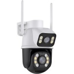 Câmera IP Sem Fio de Segurança Externa HD 3MP, Câmera de Visão Noturna Infravermelha WiFi, Dupla Lente Grande Angular, IP66 à Prova D'água e à Prova de Poeira, Chamada de Voz Bidirecional