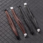 Pulseira de couro masculina multifios, casual, preta, trançada, joias presentes com fecho - Imagem 3