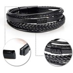 Pulseira de couro masculina multifios, casual, preta, trançada, joias presentes com fecho - Imagem 4