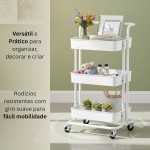 Carrinho Organizador Multiuso 3 Prateleiras com Rodinhas – Estante Fruteira de Metal para Cozinha, Banheiro, Escritório e Lavanderia (Branco) - Imagem 5
