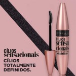 Maybelline NY Cílios Sensacionais Máscara de Cílios Lavável, Efeito Leque com Volume e Definição, Longa Duração e Não Empelota, Cor Preto Intenso, 9,5ml - Imagem 4