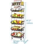 Fruteira De Chão Cozinha 6 Cestos de Armazenamento de Frutas e Verduras, Carrinho Organizador 6 Níveis com Rodas de Bloqueio para Cebolas Batatas Cor Preta - Imagem 2