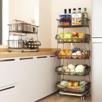 Fruteira De Chão Cozinha 6 Cestos de Armazenamento de Frutas e Verduras, Carrinho Organizador 6 Níveis com Rodas de Bloqueio para Cebolas Batatas Cor Preta - Imagem 4