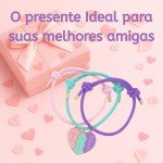 Pulseiras de Amizade com Pingente de Coração, Kit 3 Unidades, Cordão Trançado Ajustável, Rosa, Turquesa e Roxo - Imagem 3