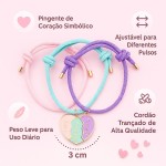 Pulseiras de Amizade com Pingente de Coração, Kit 3 Unidades, Cordão Trançado Ajustável, Rosa, Turquesa e Roxo - Imagem 5