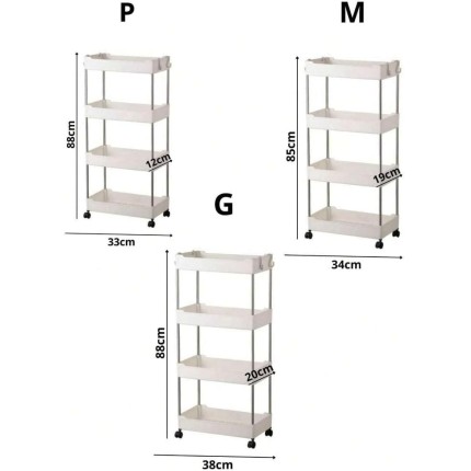 Armário Carrinho Organizador Multiuso Com 4 Camadas Com Rodinhas Cozinha Banheiro Quarto Lavanderia P, M, G ou Kit 3 (branco, P)