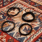 Conjunto de pulseiras de couro trançado e contas de madeira, punho unissex ajustável, pulseiras empilháveis pretas e marrons para mulheres e homens, presente casual para o dia a dia - Imagem 8
