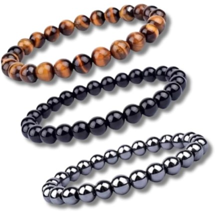 3 Pulseiras Hematita Olho De Tigre Onix Proteção Kit Pedras