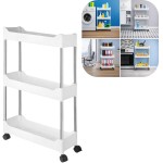 Armário Carrinho Organizador 3 Prateleiras Com Rodinhas Multiuso Fruteira Cozinha Banheiro Lavanderia Quarto