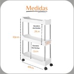 Armário Carrinho Organizador 3 Prateleiras Com Rodinhas Multiuso Fruteira Cozinha Banheiro Lavanderia Quarto - Imagem 2