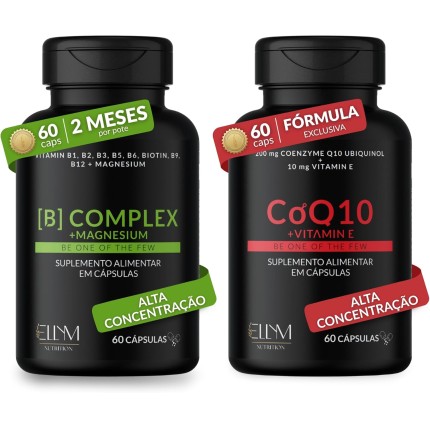 B-Complex + Magnésio 60Caps + Coenzima Q10 + Vitamina E 60Caps ELLYM NUTRITION Energia e Função Muscular