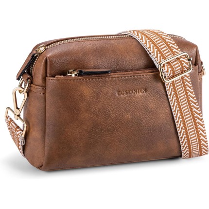 BOSTANTEN Bolsa tiracolo pequena feminina de couro com zíper triplo e alça de ombro colorida